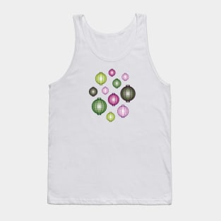 Lanterns | Mid Autumn Festival | Pink Green | White Tank Top